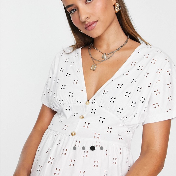 ASOS DESIGN Maternity Broderie Mini Tea Dress with Buttons in White EUC - Picture 4 of 9